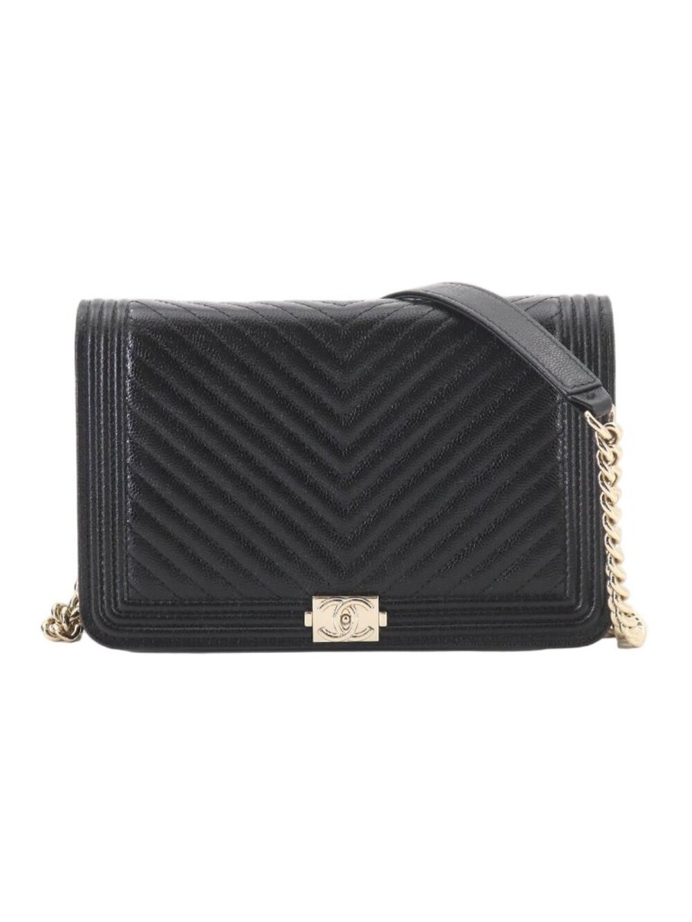 Chanel Boy Chain Wallet Caviar Leather Black